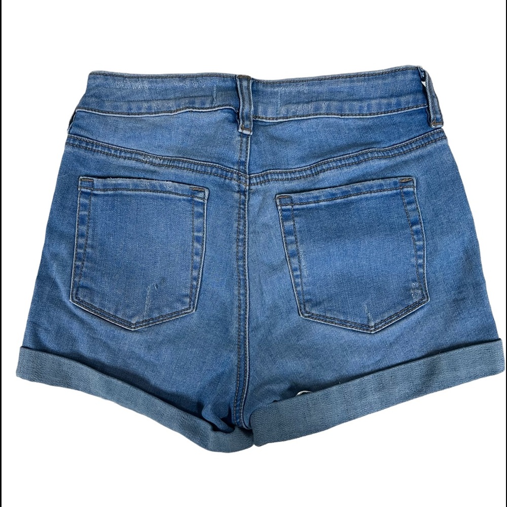 PACSUN Shorts Lightwash denim high rise super stretch cuffed Shortie 24 - Picture 4 of 9